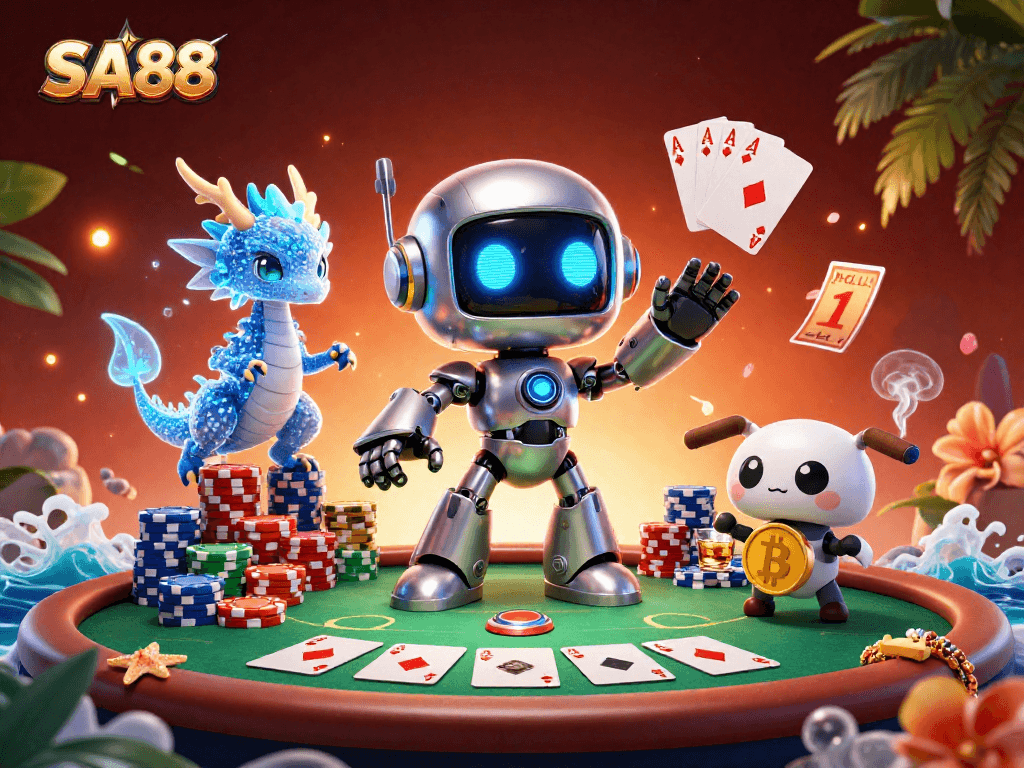 Engage with SA88's thrilling poker action featuring 3D robots and holographic creatures.