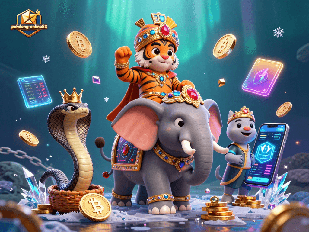Experience thrilling gameplay with pokdeng-online88 featuring a vibrant scene of a maharaja tiger and treasure.