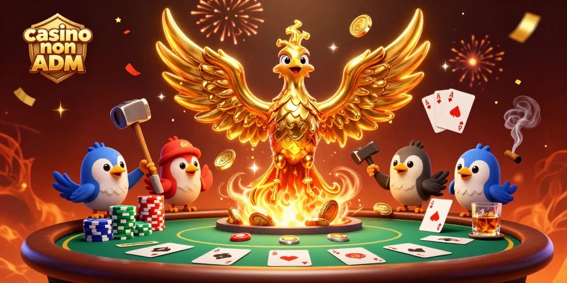 Gioca nel casino non ADM con un'immagine ricca di dettagli, un fenice d'oro e tavolo da poker.