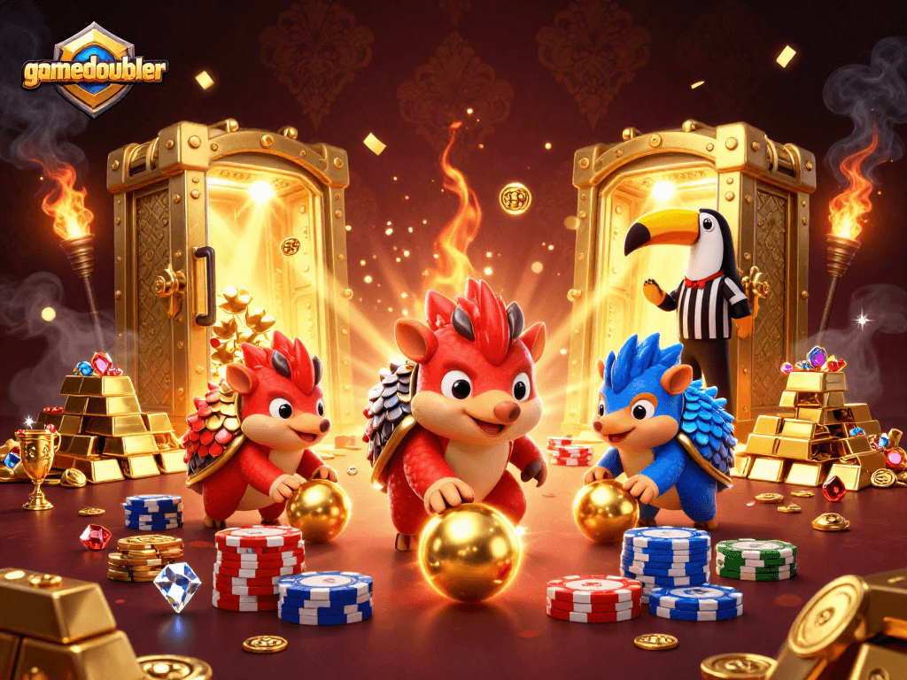 gamdoubler: Compete with rival pangolins in a dazzling casino bowling game with gold treasures.