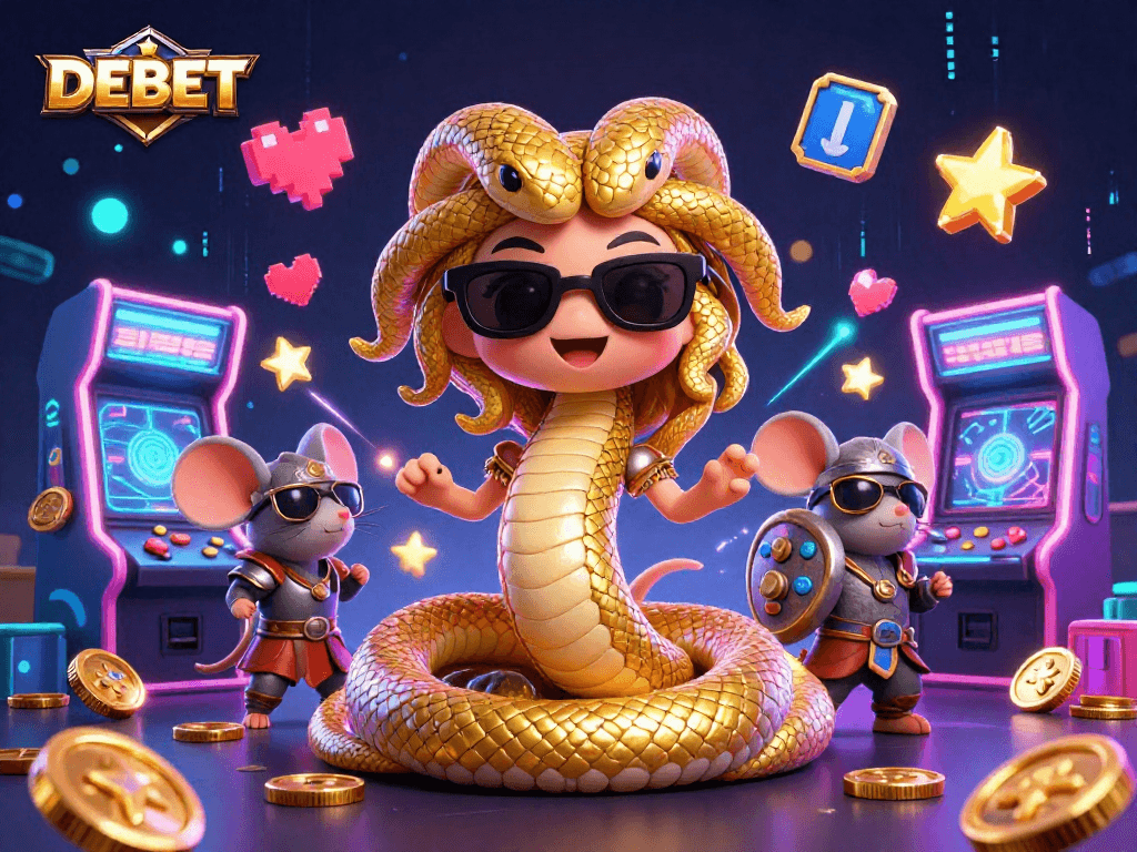 Engage with DEBET through a vibrant casino scene featuring appealing 3D elements.