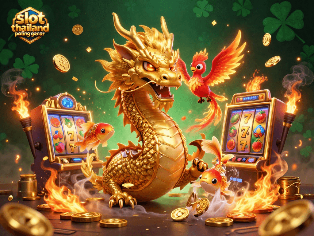 Experience slot thailand paling gacor with a vibrant, action-packed casino illustration featuring dynamic characters and elements.