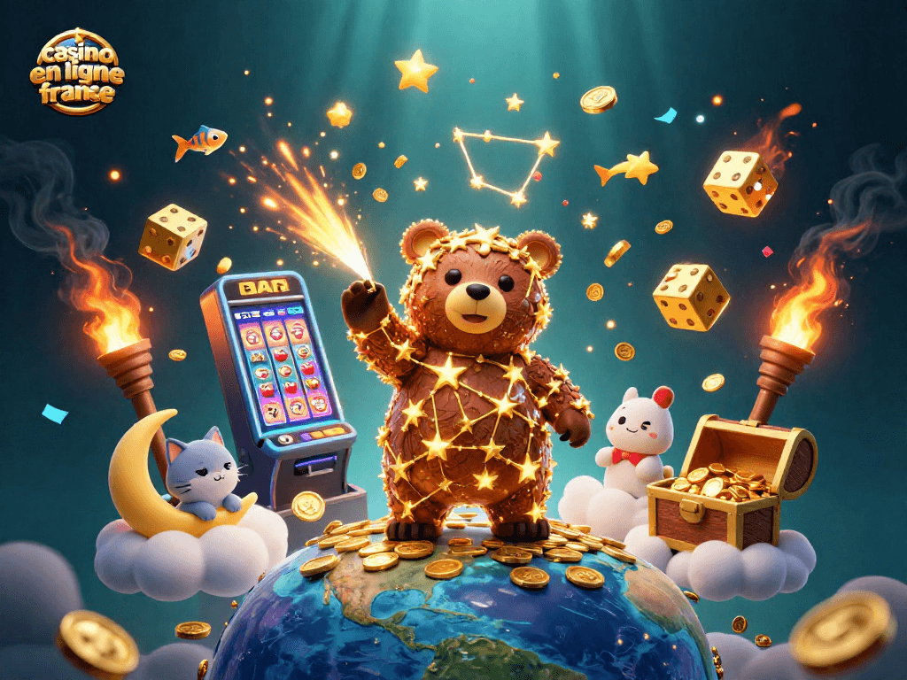 Utilisez le casino en ligne France pour gagner des pièces d'or avec notre ours constellation et ses amis.