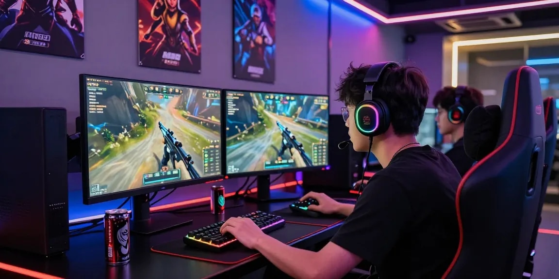 M98 ล๊อตเว็บตรง 2026 online gaming setup with player focused on competitive game.