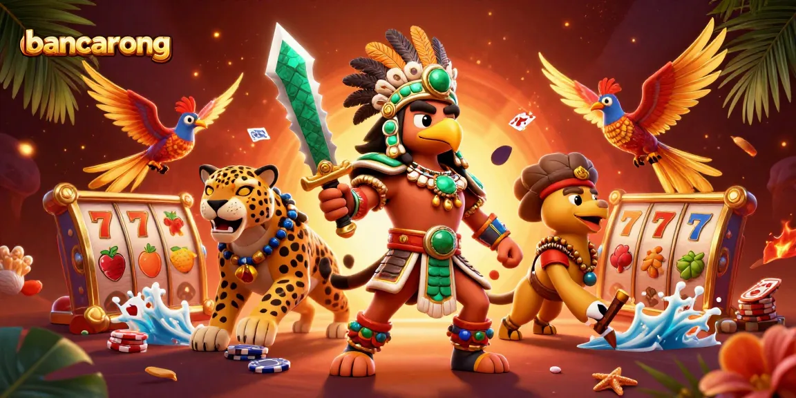 bancarong casino slot scene featuring an Aztec warrior and jaguar, symbolizing luck and winning