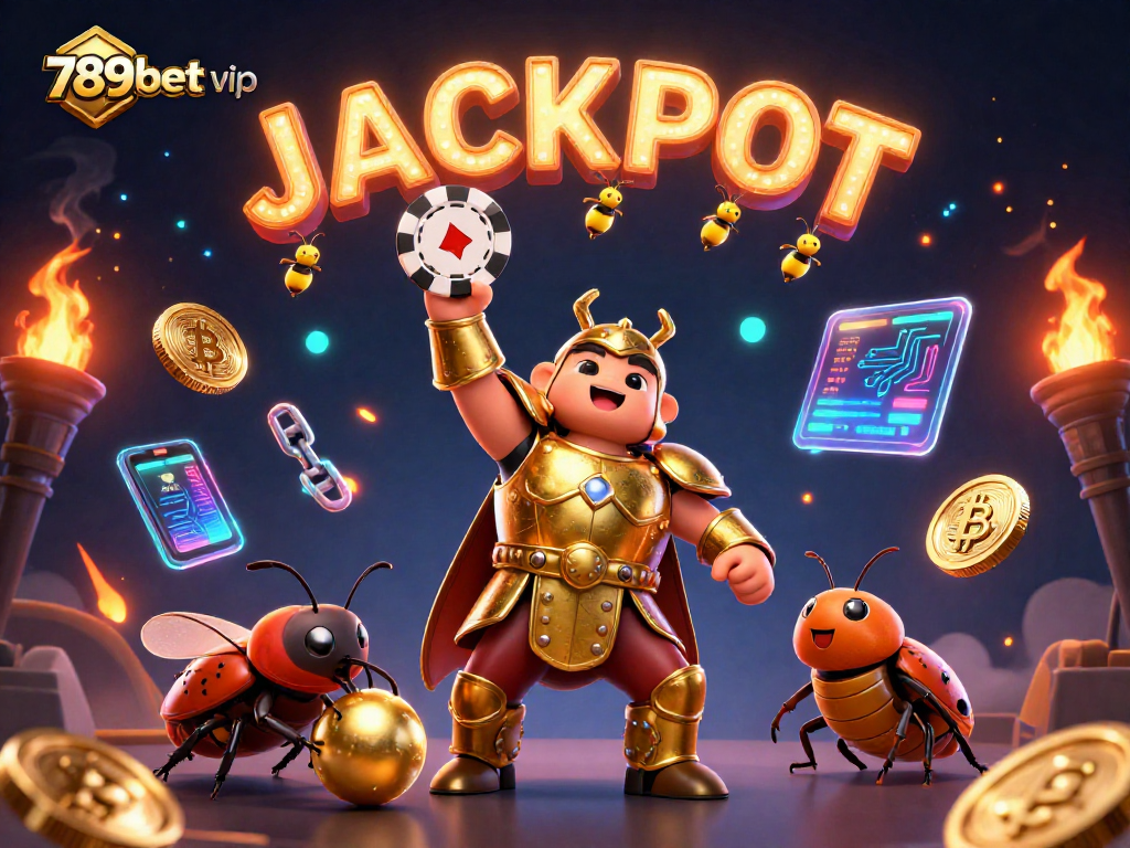Engage in the exciting world of 789bet vip with dynamic 3D characters celebrating a poker win and crypto elements.