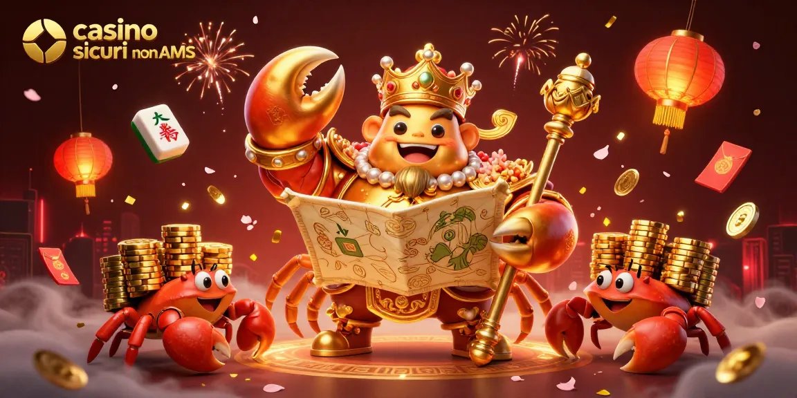 Giocando sui casino sicuri non AAMS con il granchio imperatore che guida il tesoro e gli elementi festivi.