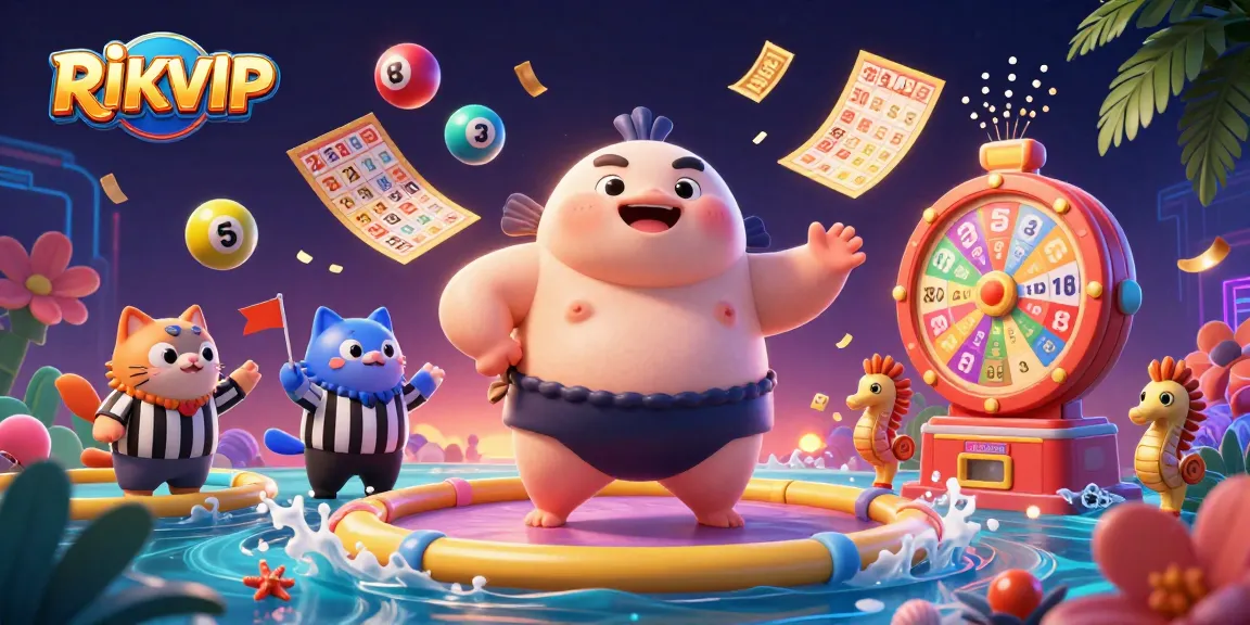 Experience RIKVIP's vibrant underwater casino with lottery balls and colorful game elements bursting with excitement.