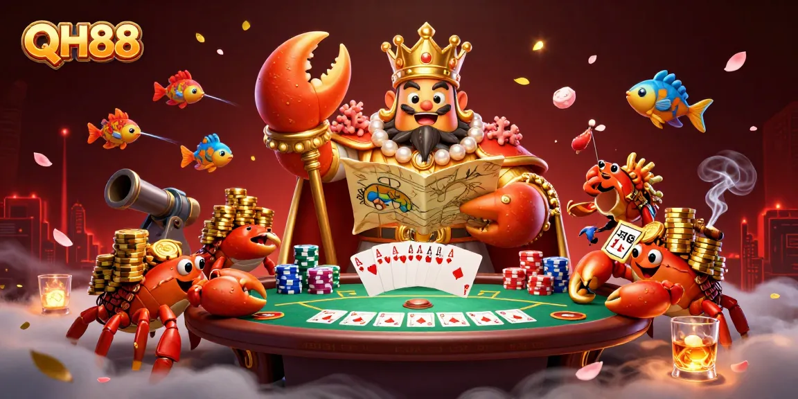 Engage with QH88's thrilling fish shooting and poker adventure in an immersive 3D scene.