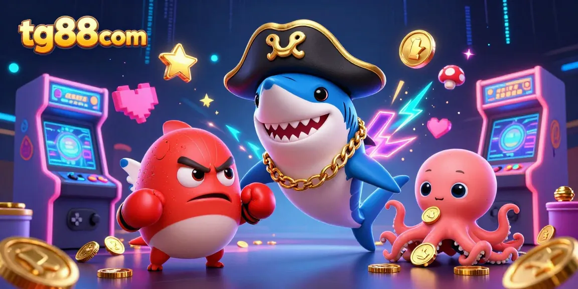 Experience the excitement of tg88com with a playful pirate shark and vibrant gaming elements.