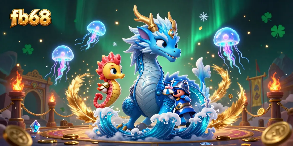 Experience thrilling gameplay at fb68 with 3D ocean dragon and seahorse knight in an exciting casino atmosphere.