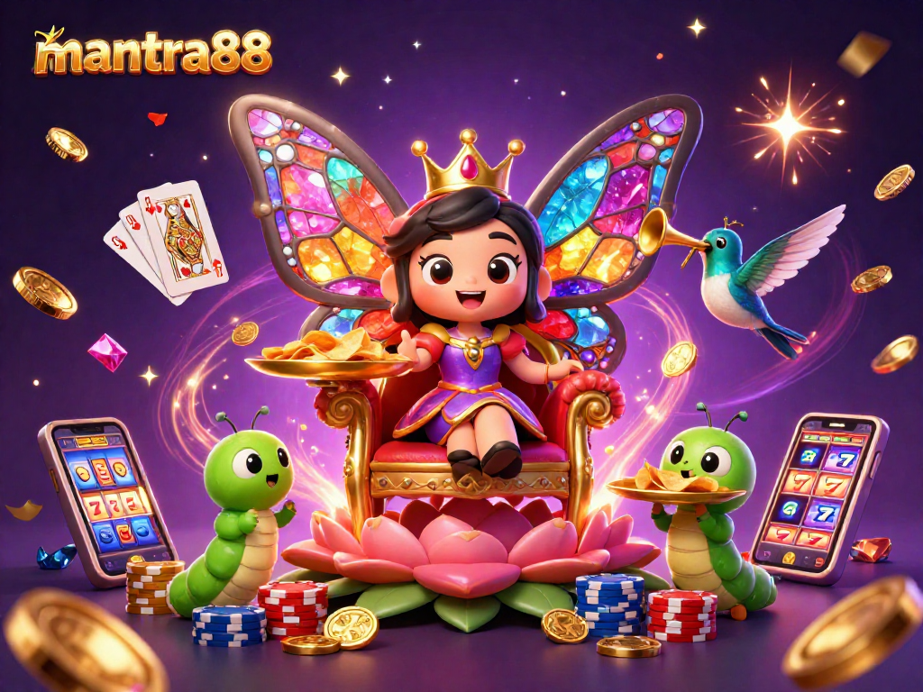 Experience mantra88’s winning excitement through a vibrant casino scene with animated characters and magical effects.