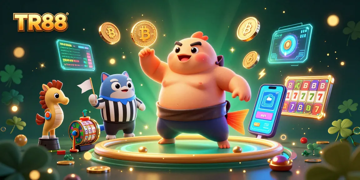 Engage with TR88 as the fugu mascot competes in a vibrant underwater casino setting with Bitcoin and Ethereum.