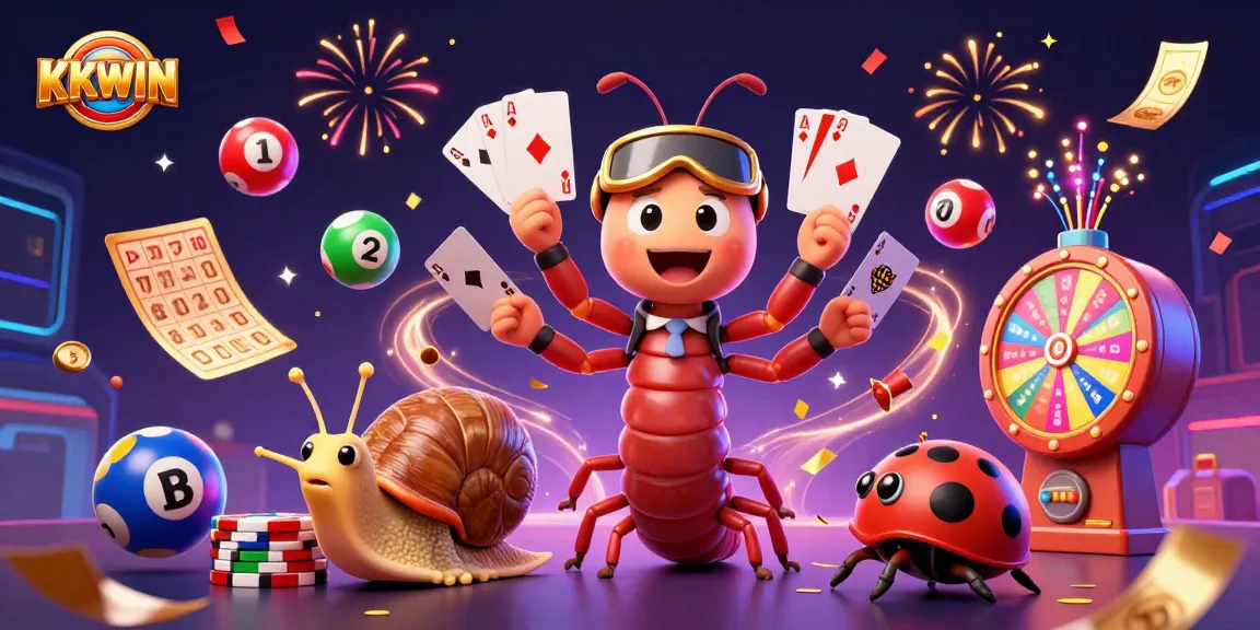 Win big with KKWIN at this vibrant casino scene featuring animated characters and game elements!