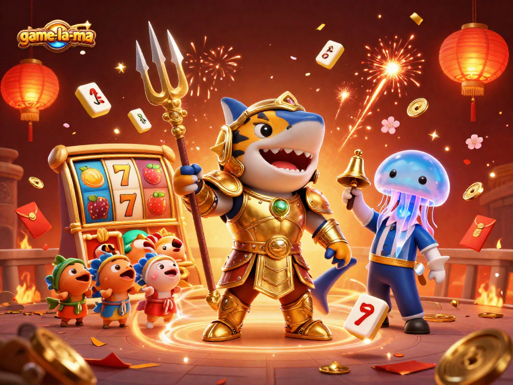 Engage with game-la-ma in this vibrant underwater casino featuring a golden gladiator shark.