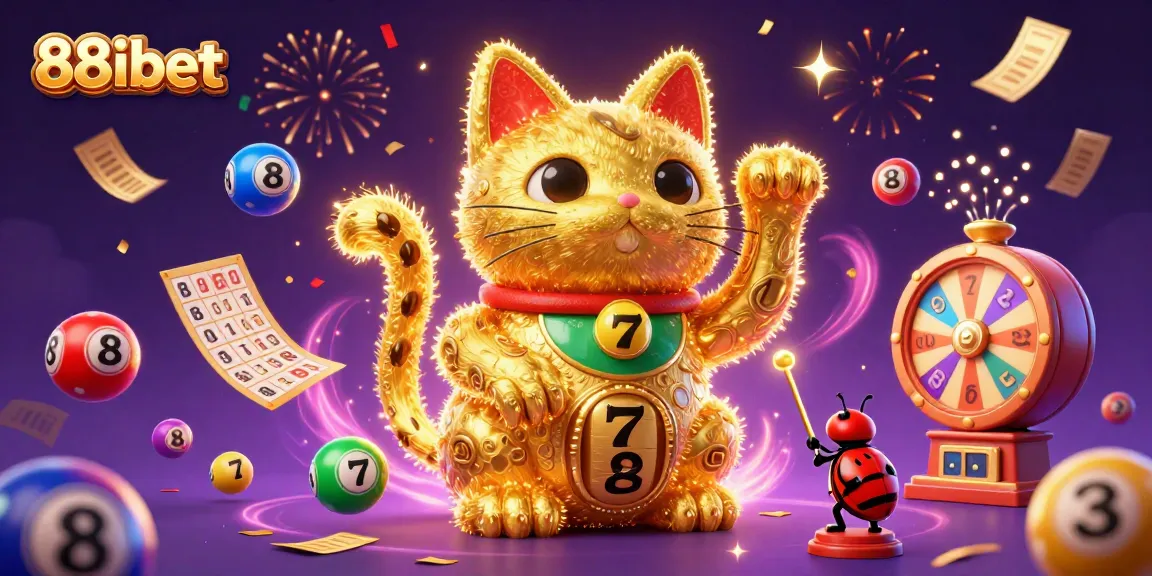 Engage with 88ibet's vibrant gaming experience, highlighted by a dynamic lucky cat and celebratory symbols.