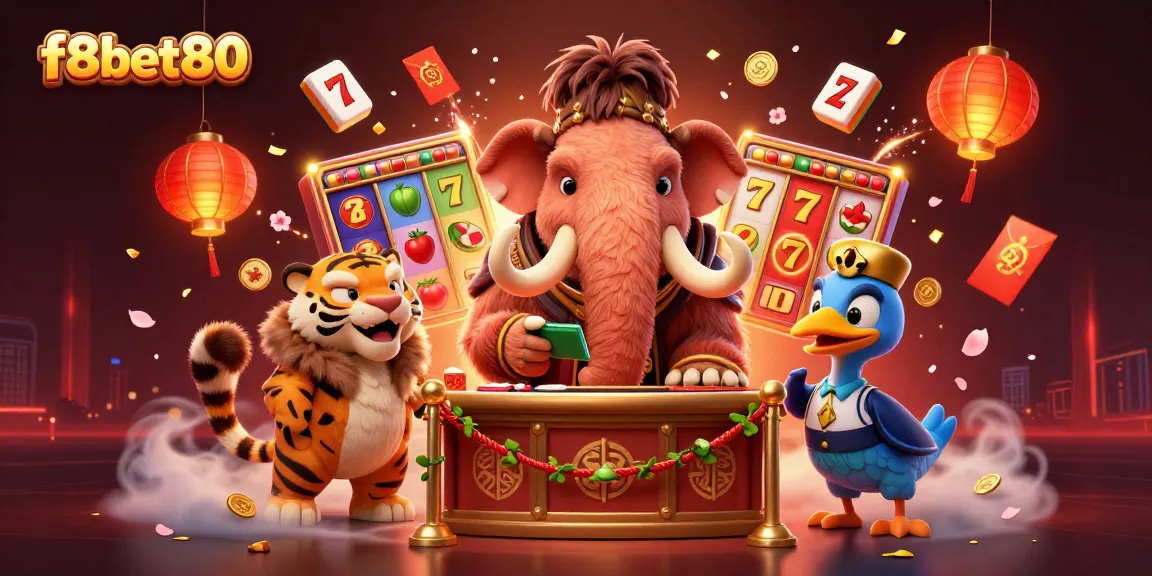 Experience the excitement with f8bet80 as a mammoth bouncer checks IDs, surrounded by dazzling slot elements.