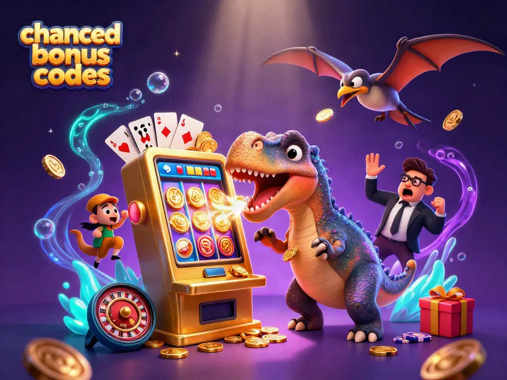 Win with chanced bonus codes while a pachycephalosaurus headbutts a golden slot machine!