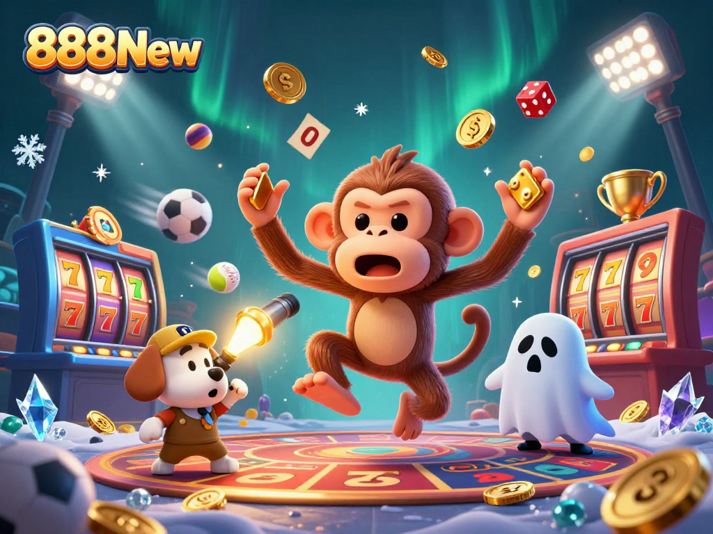 Experience the excitement of winning at 888New with dynamic 3D casino action featuring a mischievous monkey.