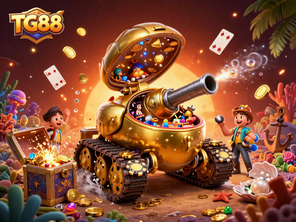 Experience the excitement of TG88 with an ultra-detailed 3D casino illustration capturing vibrant gaming action.