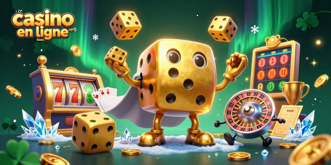 Images captivantes de jeux de casino en ligne France avec des dés dorés et des jackpots colorés.