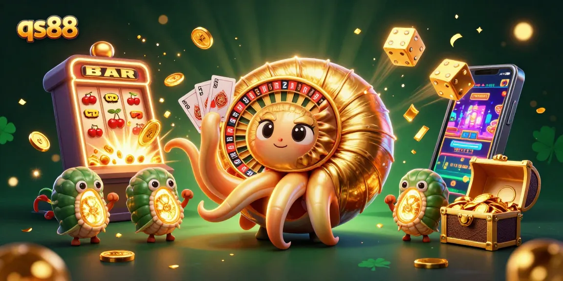 Experience thrilling wins with qs88's vibrant casino scene featuring a giant nautilus roulette wheel.