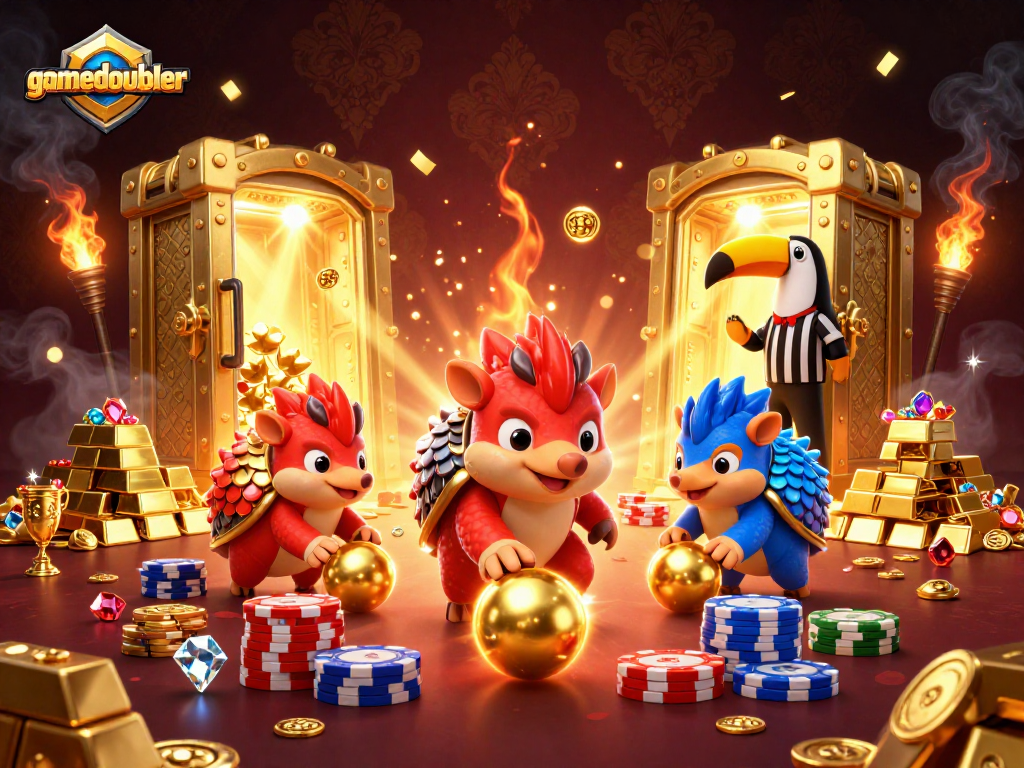 gamdoubler: Compete with rival pangolins in a dazzling casino bowling game with gold treasures.