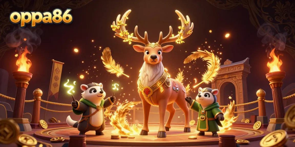 Engage with oppa86 in this vibrant casino scene featuring a Celtic druid and wise badger.