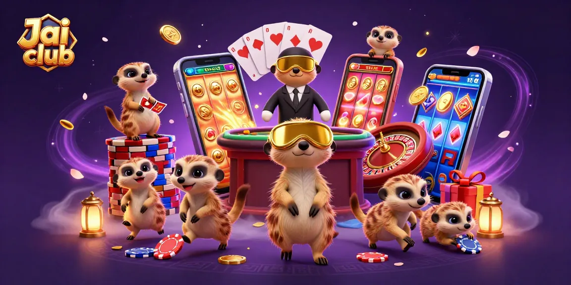 Experience thrilling gameplay at Jai club with vibrant meerkats running a colorful casino operation.