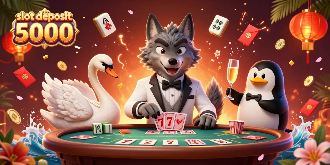 Experience thrilling wins with slot deposit 5000 at our dynamic casino scene illustration.