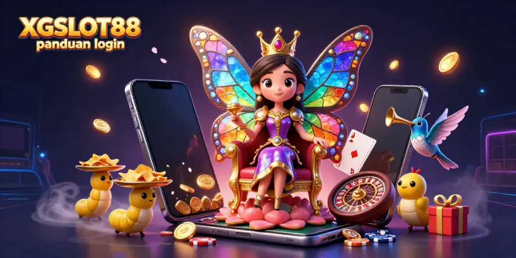 Menggali XGSLOT88 panduan login untuk pemain dengan ilustrasi kasino yang kaya warna dan detail 3D