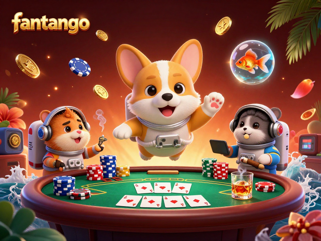 Experience the excitement of fantango in a vibrant space station casino scene filled with poker elements.