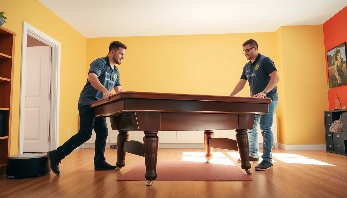 Expert game table movers services ensuring safe transportation and setup of a pool table.