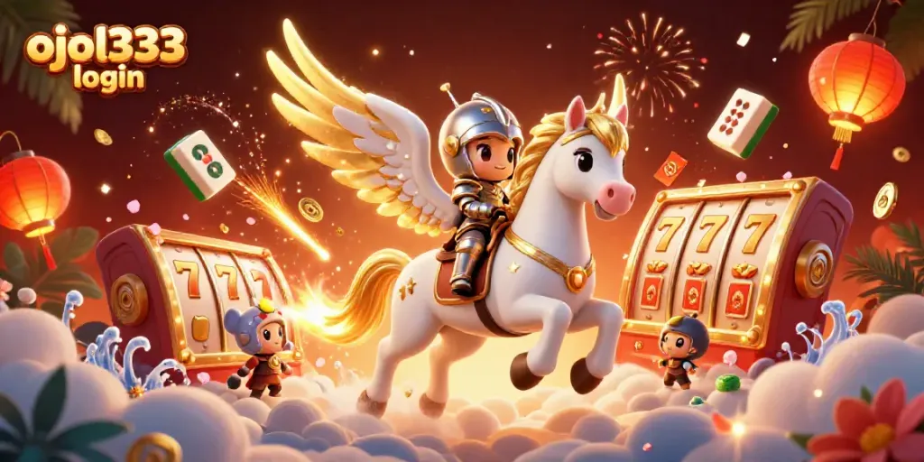 Experience an exhilarating ojol333 login with a 3D enchanted horse and vibrant slot reels.