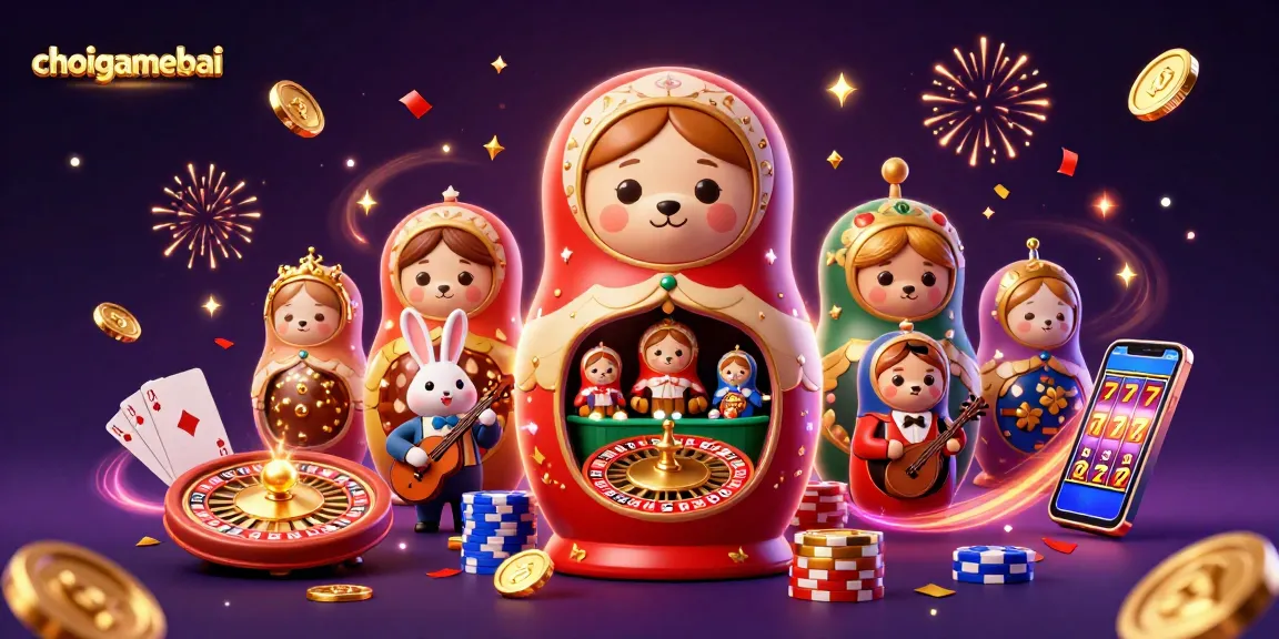 Engage in dynamic casino strategies with choigamebai's festive Matryoshka-themed illustration featuring captivating gaming elements.