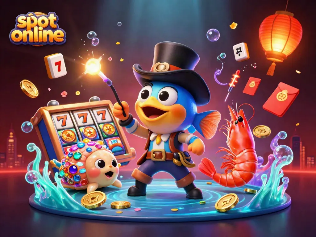 Engaging scene featuring a slot online theme with vibrant characters and 3D game elements.