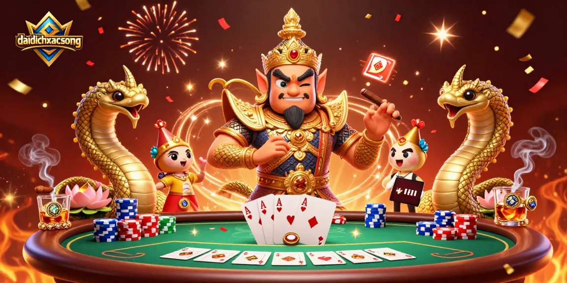 Engage in thrilling battles at daidichxacsong with a golden-templed guardian in a vibrant casino scene.
