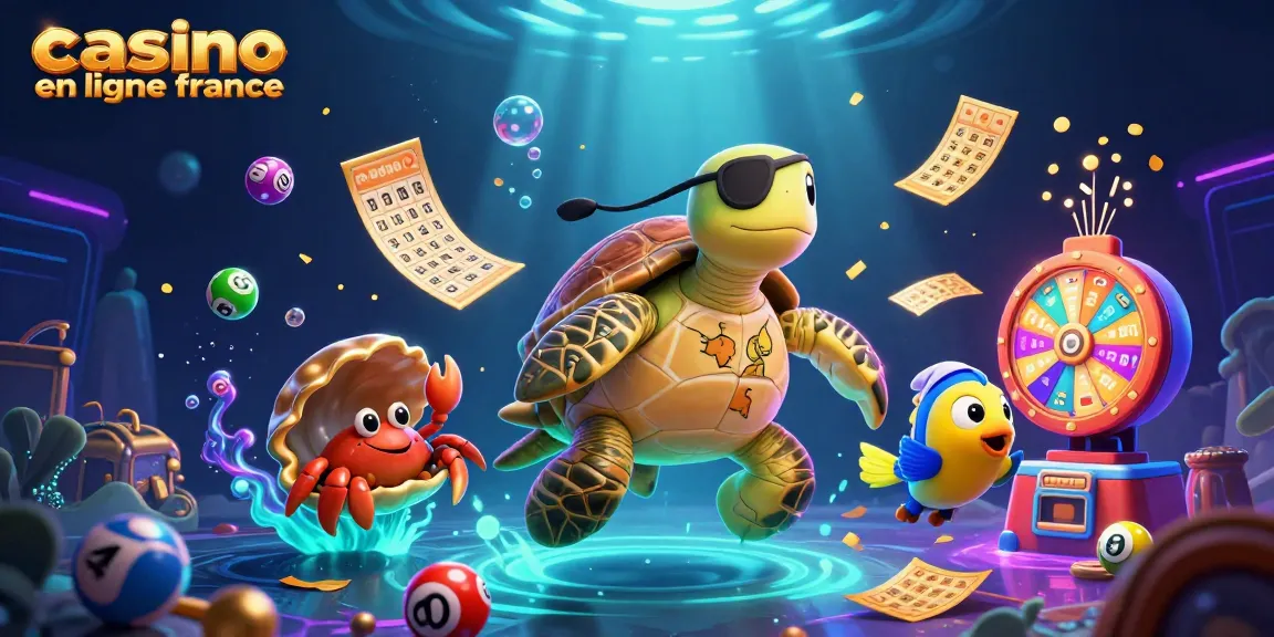 Vivez l'expérience d'un casino en ligne France avec une scène animée de personnages marins et de jeux d'argent.