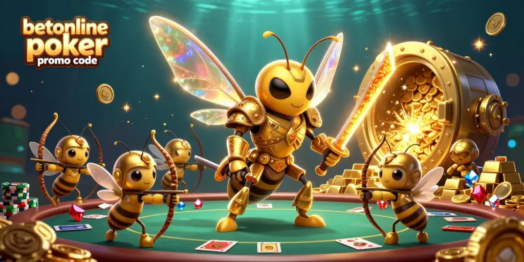 Win big with the betonline poker promo code in an exciting 3D poker-themed scene.