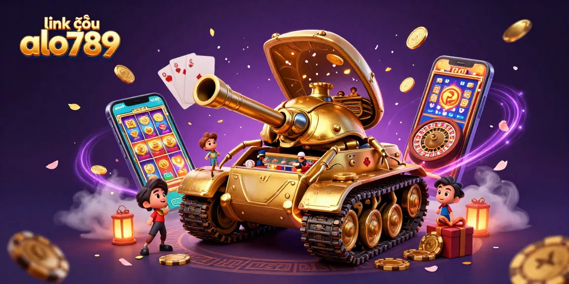 Experience vibrant gaming action with the link vào alo789 in a dynamic casino illustration featuring colorful slots and coins.