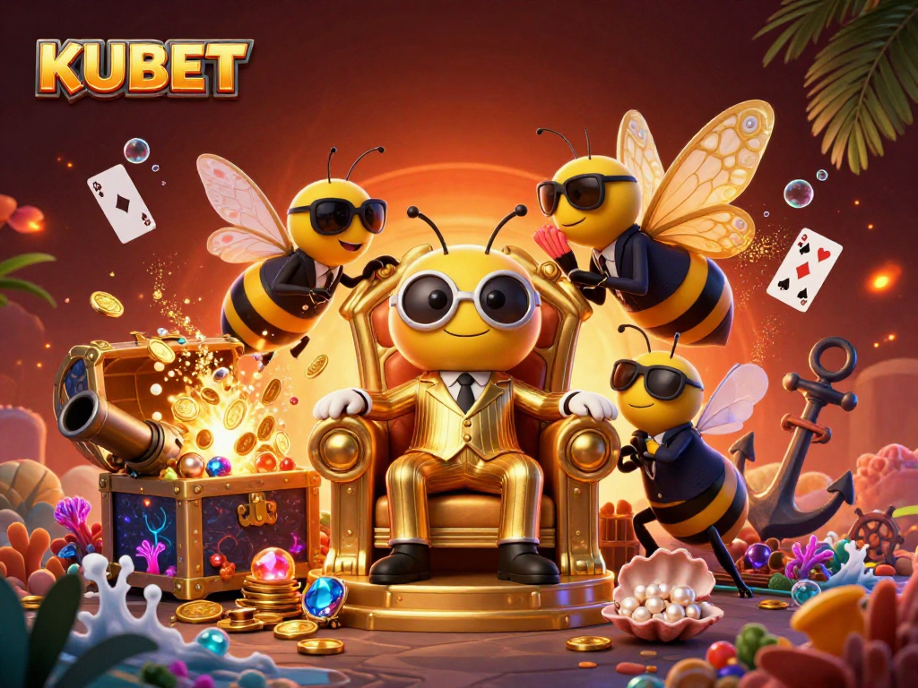 KUBET showcases thrilling online gaming amidst vibrant 3D characters and casino elements.