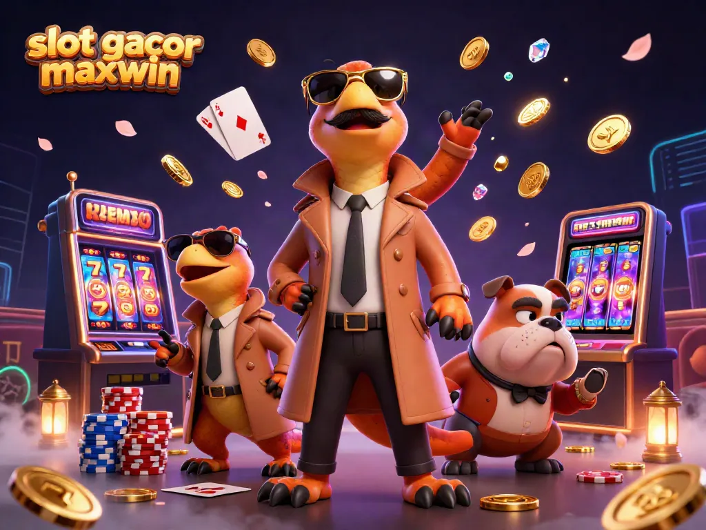 Experience thrills with slot gacor maxwin as raptors sneak into a VIP casino, surrounded by sparkling gems and swirling coins.