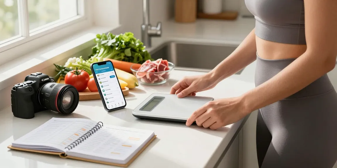 Meal prep scene with fresh ingredients and best calorie tracking apps on display.