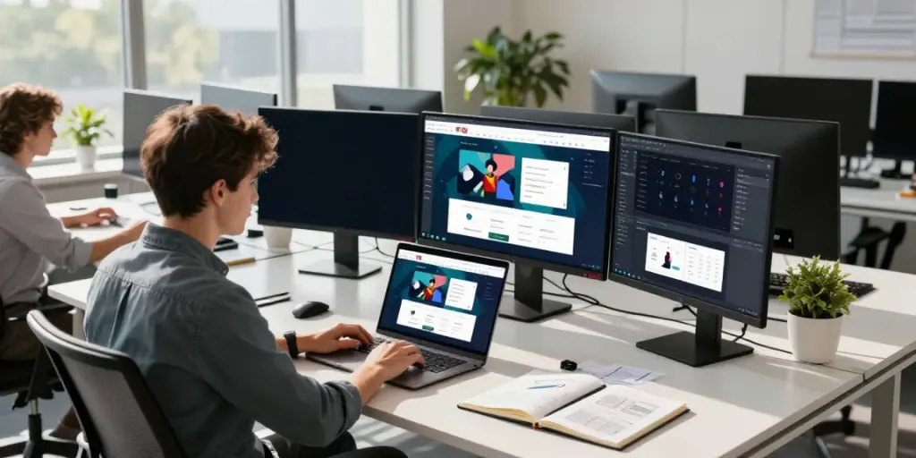 Creating an engaging webpage in a modern workspace environment.