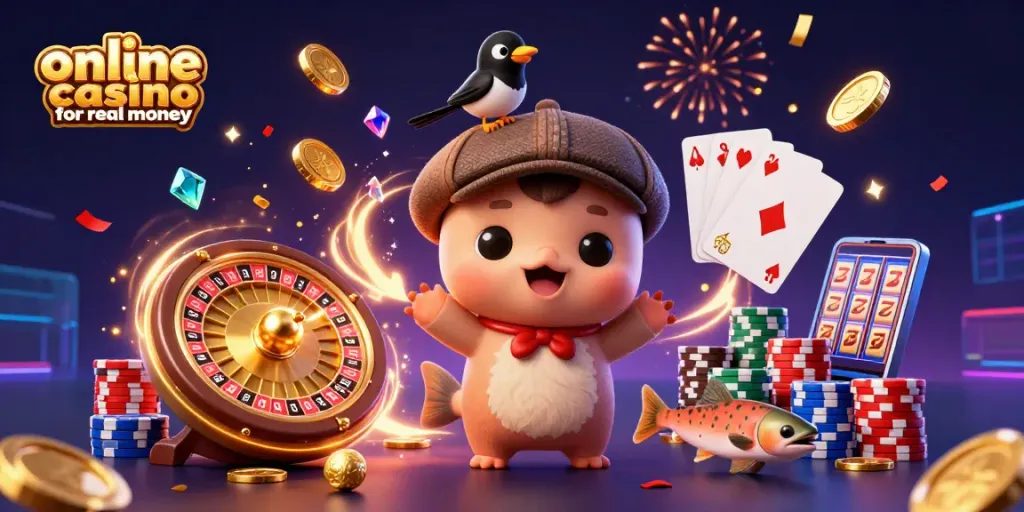 Experience the thrill of winning at an online casino for real money with colorful casino elements.