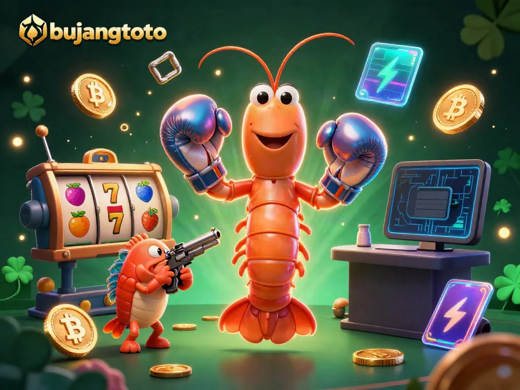 Engage with bujangtoto gaming through an exciting 3D scene of casino-themed shrimp characters.
