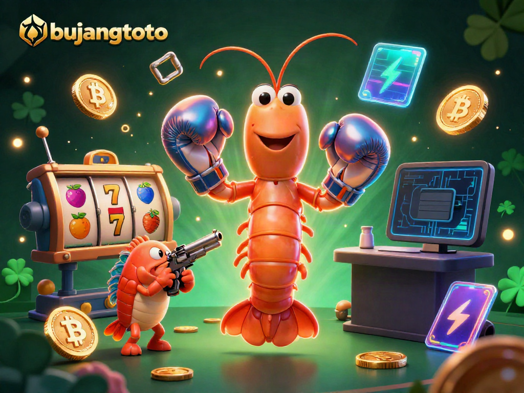 Engage with bujangtoto gaming through an exciting 3D scene of casino-themed shrimp characters.