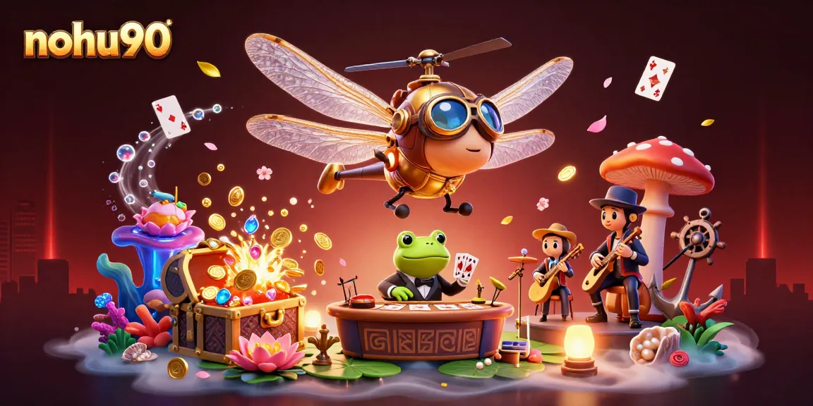 Nohu90 invites players to immerse in dynamic gambling excitement amidst vibrant illustrations.