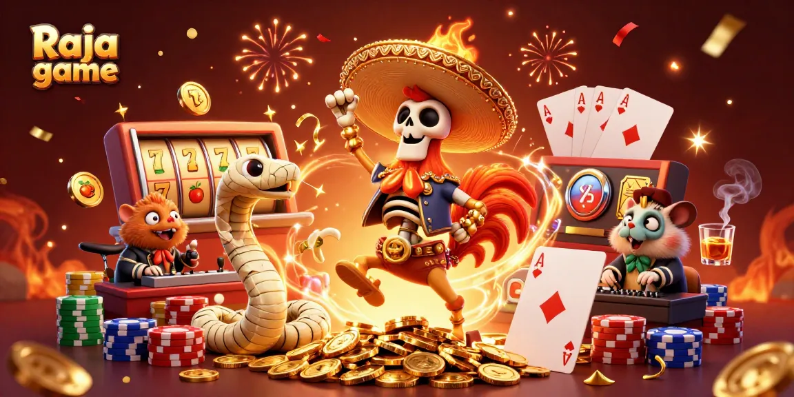 Engage in thrilling slots action with Raja game, featuring a festive scene of vibrant characters and game elements.