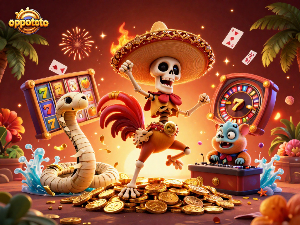 Experience thrilling wins with oppatoto's vibrant casino-themed 3D illustration showcasing exciting gameplay.
